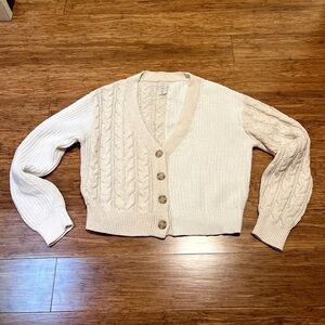 Joie cable knit cotton polyester two tone button front chunky cardigan sweater L